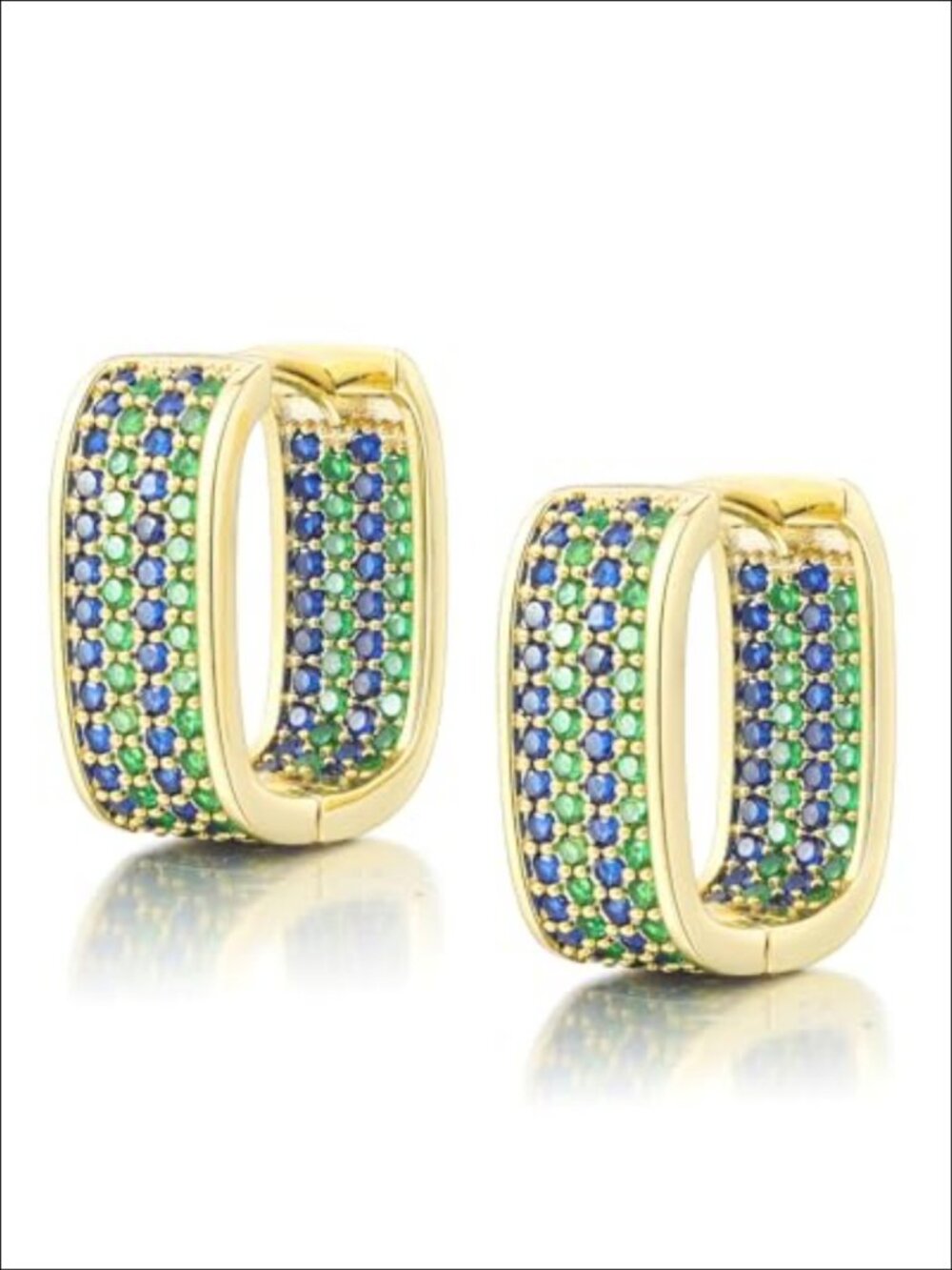 18K Gold Plated Small Huggie Hoop Earrings Square CZ Women